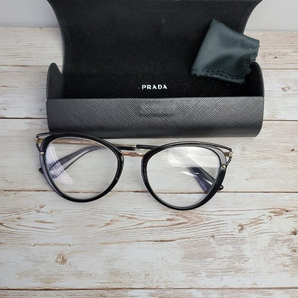 Prada Cat Eye Black and Gold Eyeglasses - Picture 1 of 11
